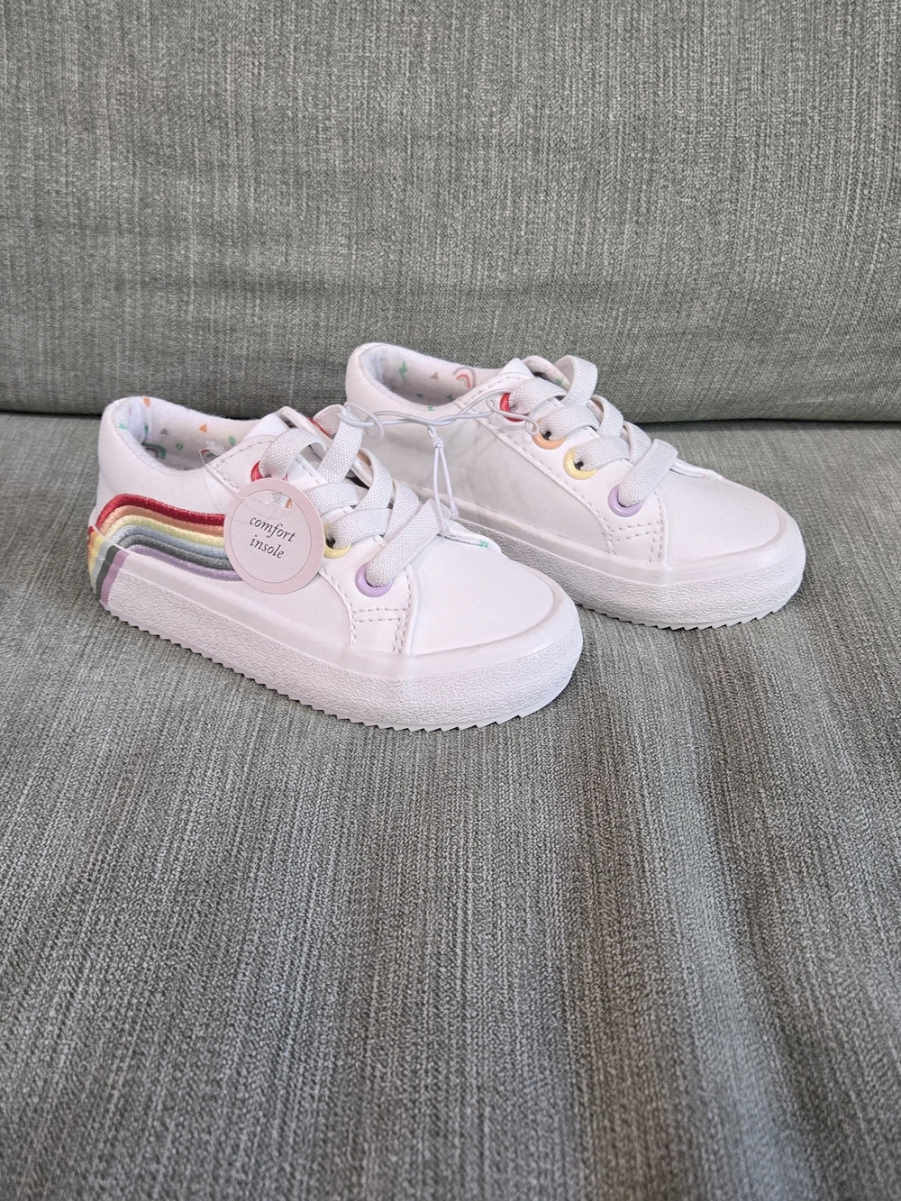 Cupcakes & Cashmere Kids White Sneakers with Embroidered  Rainbow Stripe